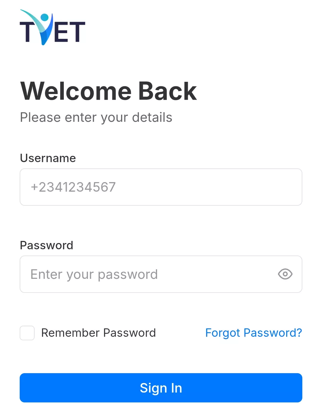 TVET Dashboard Login Portal
