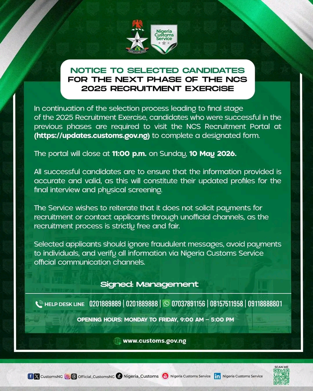 Nigeria Customs Final Screening Update 2025
