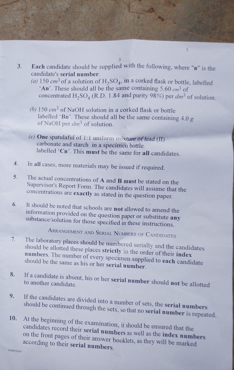 WAEC 2026 Chemistry Practical Specimens