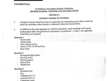 NECO Physics Practical Specimen 2026